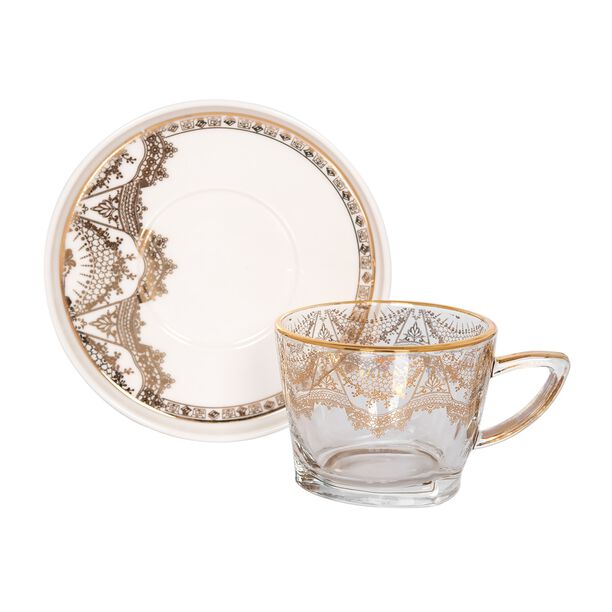 La Mesa gold glass and porcelain tea cups set 12 pcs image number 1