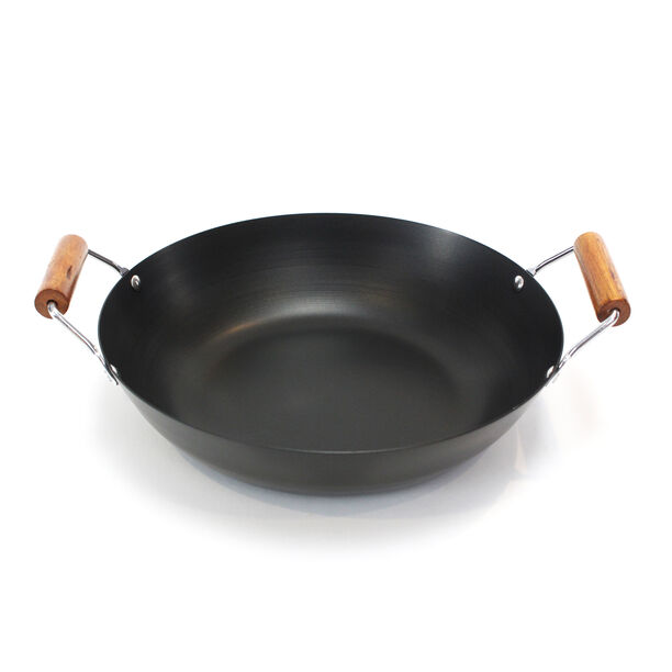 Non Stick Round Wok Pan With Wood Handle 30cm Black image number 0