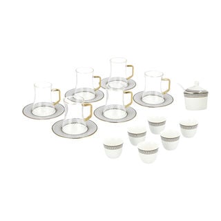 Dallaty white glass and porcelain Tea and coffee cups set 18 pcs