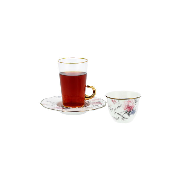 Dallaty white porcelain and glass Tea and coffee cups set 18 pcs image number 0