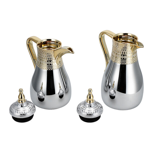 Dallaty jambiyah set of 2 gold & silver steel vacuum flask image number 2