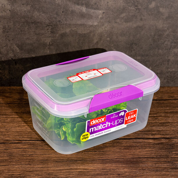 Decor Plastic Food Saver Rectangle Shape V: 3 L Purple Lid ( Match Ups Clips) image number 2