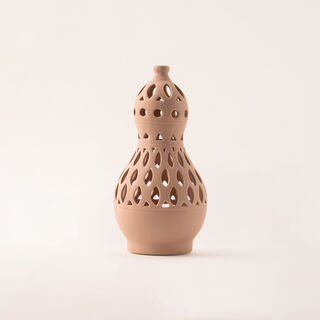 Homez beige ceramic candle holder 12.1*12.1*24.7 cm