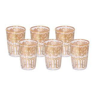 Golden transparent Moroccan tea glass set 6 pcs
