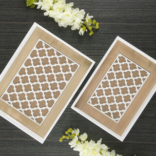 طقم صواني تقديم خشبية قطعتين لون أبيض بزخرفة مغربية