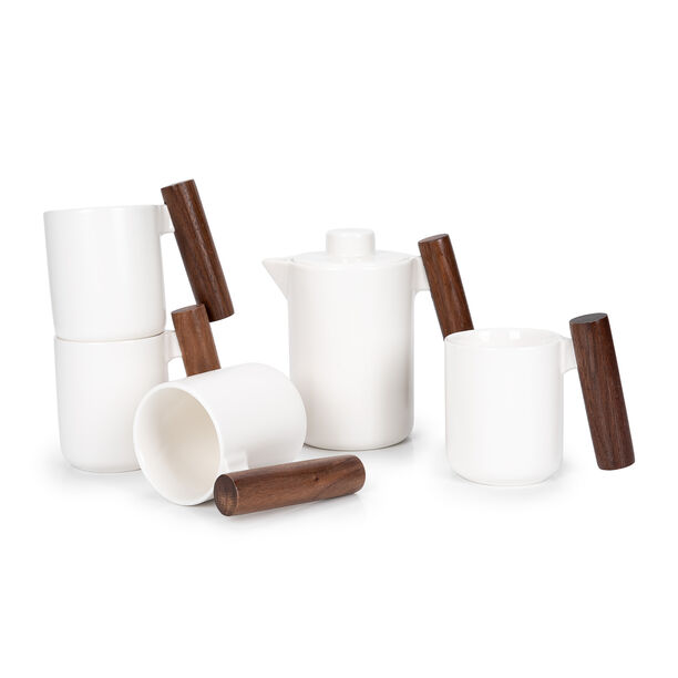 White wood and porcelain English tea cups set 5 pcs image number 1