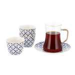 Dallaty white with gold and blue patterns Tea and coffee cups set 18 pcs image number 0