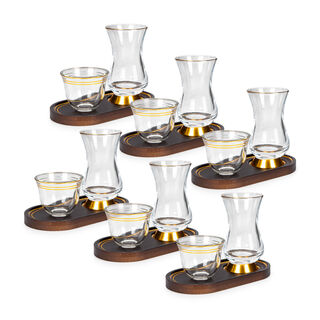 Dallaty wood and glass Tea and coffee cups set 18 pcs