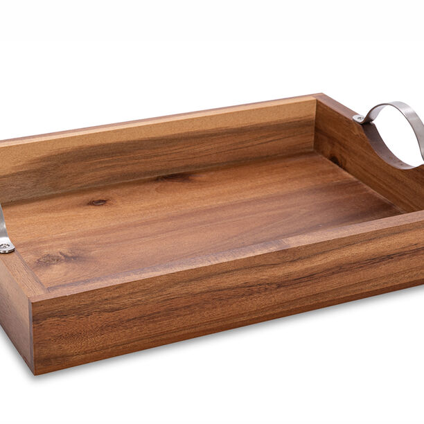 Alberto Acacia Wood Serving Tray With Steel Handles  image number 2