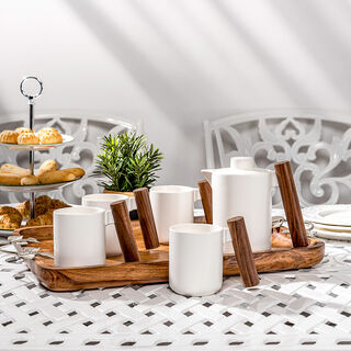 White wood and porcelain English tea cups set 5 pcs