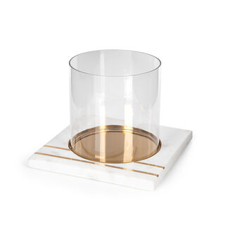Candle Holder White Marble Gold Inlay